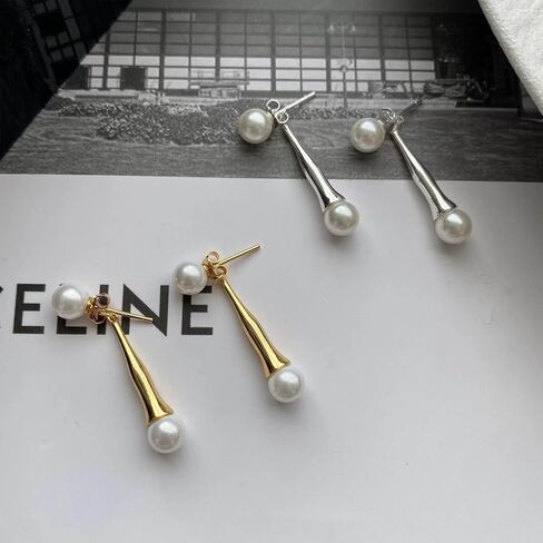Handmade Teardrop Pearl Jacket Drop Earrings for Women Vintage Pearl Earrings Teardrop Dangle Earrings Gold Pearl Stud Earrings Pearl Front Back Earrings Jewelry for Girls Gifts (Gold) in Saudi Arabia