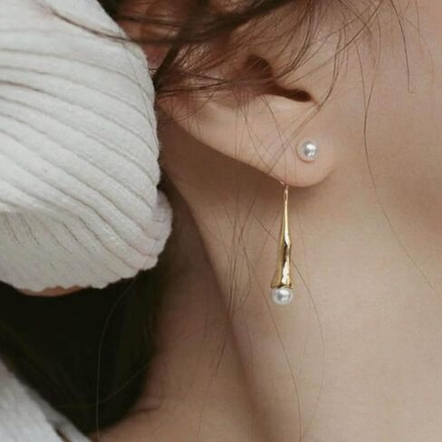 Handmade Teardrop Pearl Jacket Drop Earrings for Women Vintage Pearl Earrings Teardrop Dangle Earrings Gold Pearl Stud Earrings Pearl Front Back Earrings Jewelry for Girls Gifts (Gold) in Saudi Arabia