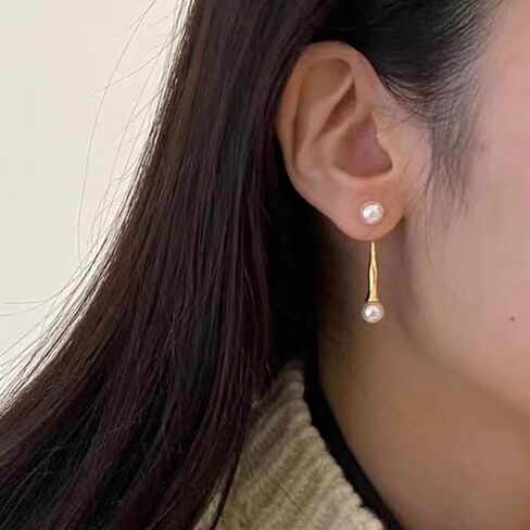 Handmade Teardrop Pearl Jacket Drop Earrings for Women Vintage Pearl Earrings Teardrop Dangle Earrings Gold Pearl Stud Earrings Pearl Front Back Earrings Jewelry for Girls Gifts (Gold) in Saudi Arabia