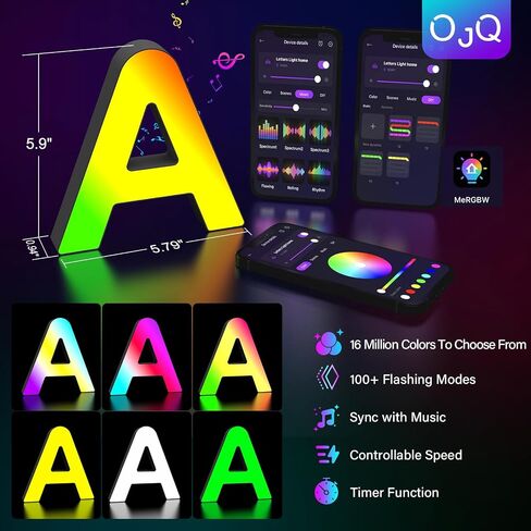 OJQ Light Up Letters LED Letter - Marquee Letters Music Sync Color Change Colorful Alphabet Letter - Christmas Birthday Gifts for Girl - Teen Girls Room Decor Gifts Party Home Wall Bedroom Decor in Saudi Arabia