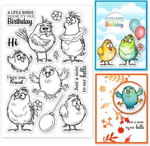 GLOBLELAND Funny Birds Branches Clear Stamps Cartoon Animals Silicone Stamp Seals Transparent Stamps for DIY Scrapbooking Cards Making Photo Album Journal 6.3x4.3inch in Saudi Arabia