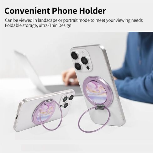 قبضة هاتف رفيعة، حامل حلقة هاتف مغناطيسي، مسند هاتف رفيع للغاية مع حزام حلقة الإصبع، حامل حلقة الهاتف لسلسلة Mag Safe iPhone 16/15/14/13/12 (خشب الجوز) in Kuwait