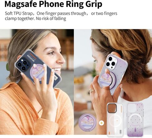 قبضة هاتف رفيعة، حامل حلقة هاتف مغناطيسي، مسند هاتف رفيع للغاية مع حزام حلقة الإصبع، حامل حلقة الهاتف لسلسلة Mag Safe iPhone 16/15/14/13/12 (خشب الجوز) in Kuwait