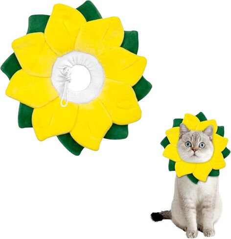 Soft Cat Cone Collar， Cute Adjustable Cat Recovery Collar，Elizabethan e Collar That can Protect Head and Foot Wounds，High-Rebound Sponge, Prevents Water Accumulation (Yellow & Green, M) in Saudi Arabia