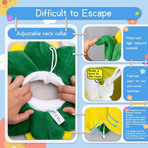 Soft Cat Cone Collar， Cute Adjustable Cat Recovery Collar，Elizabethan e Collar That can Protect Head and Foot Wounds，High-Rebound Sponge, Prevents Water Accumulation (Yellow & Green, M) in Saudi Arabia