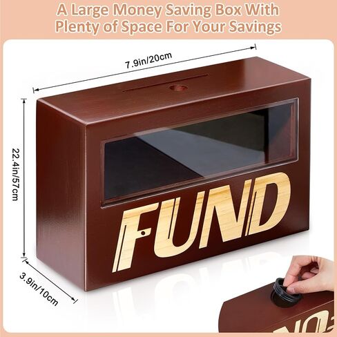 MHJY Money Saving Box Wooden Money Box for Cash 10000 Savings Challenge Box Coin Bank Cash Savings Box with Money Target for Kids Adult,Light Brown in Saudi Arabia