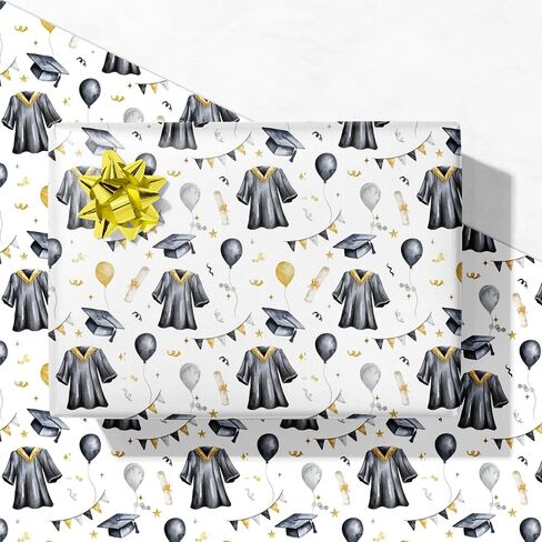 GIOLNIAY Graduation Wrapping Paper for Class of 2025 - Pink & Gold Cap and Diploma Design for College & High School Grad Gifts Wrap - 28 x 40 Inches, 4 Folded Sheets, Easy to Store in Saudi Arabia