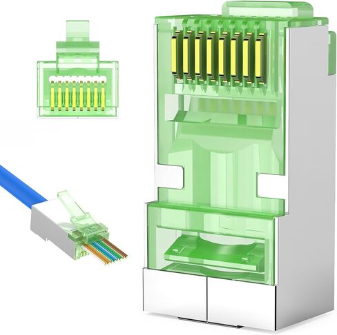 Solsop STP مقابس موصل RJ45 محمية، 50 قطعة Cat6 Cat6A تمر من خلال الموصلات + 50 قطعة غطاء أحذية RJ45 in Saudi Arabia