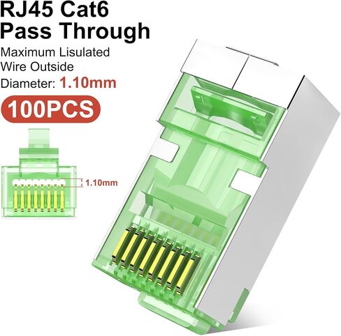 Solsop STP مقابس موصل RJ45 محمية، 50 قطعة Cat6 Cat6A تمر من خلال الموصلات + 50 قطعة غطاء أحذية RJ45 in Saudi Arabia
