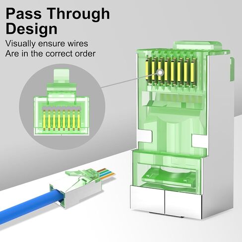 Solsop STP مقابس موصل RJ45 محمية، 50 قطعة Cat6 Cat6A تمر من خلال الموصلات + 50 قطعة غطاء أحذية RJ45 in Saudi Arabia
