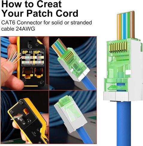 Solsop STP مقابس موصل RJ45 محمية، 50 قطعة Cat6 Cat6A تمر من خلال الموصلات + 50 قطعة غطاء أحذية RJ45 in Saudi Arabia