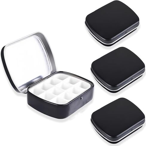 4Pcs Mini Watercolor Palette with Lid, 12-Well Tiny Empty Watercolor Tin, Metal Travel Portable Watercolor Pans Small Paint Palette Tray for Painting, White in Kuwait
