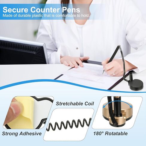PATIKIL 3Pcs Secure Pen with Adhesive Chain and Security Pen Holder, Reception Counter Pens Desktop Pen Black Ink Refills for Desk Workplace Office Home Supplies, Round Base, Purple in Saudi Arabia