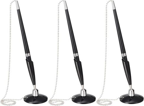 Patikil Secure Pen مع السلسلة وحامل القلم اللاصق ، 3pcs استقبال مكتب العداد القلم مع حامل قلم الأمن لبنك فندق بنك المكاتب ، الأسود in Kuwait