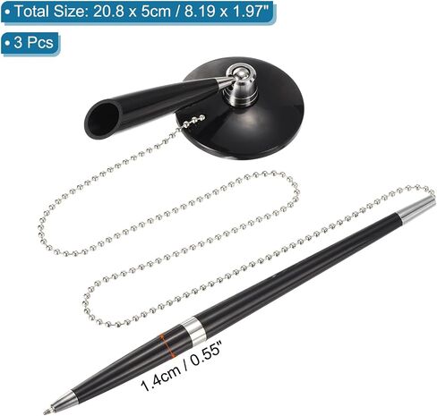 Patikil Secure Pen مع السلسلة وحامل القلم اللاصق ، 3pcs استقبال مكتب العداد القلم مع حامل قلم الأمن لبنك فندق بنك المكاتب ، الأسود in Kuwait