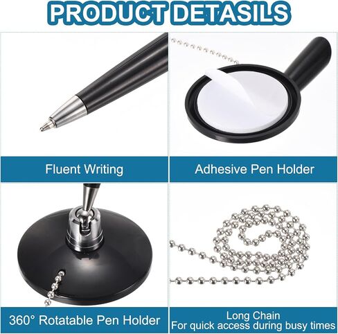 Patikil Secure Pen مع السلسلة وحامل القلم اللاصق ، 3pcs استقبال مكتب العداد القلم مع حامل قلم الأمن لبنك فندق بنك المكاتب ، الأسود in Kuwait