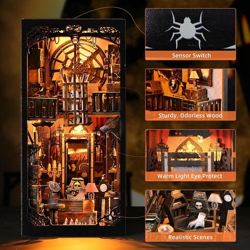 ETKVR Book Nook Kit, Book Nook Kits for Adults DIY Booknook Model Build, DIY 3D Wooden Puzzle Bookend Booknook Bookshelf Insert Miniature Dollhouse Kit for Home Decoration in Saudi Arabia