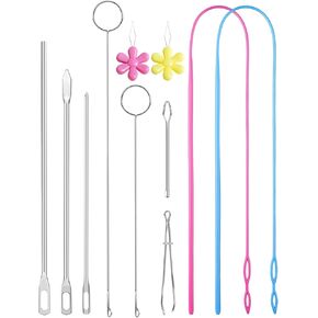 11pcsdrawstring Threader Kit - Threaders مرنة/معدنية ، خيوط إبرة ، ملاقط معدني ، حلقة حلقة تيرنر للملابس/السراويل/الأكياس ملحقات الخياطة (أدوات الخيط المهنية)