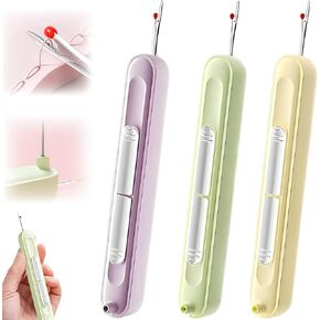 APTEDEX 3PCS تم ترقيته 2 في 1 Tomatic Needle Threaders Seam Ripper ، 2-in-1 Threader و Seam Ripper Tool ، Threadle Needle للخياطة اليدوية ، 2 في 1 إبرة السلاح Ripper