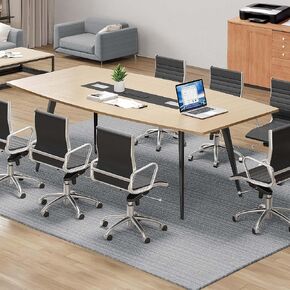 DWVO 8FT Conference Table, 94.5" Boat Shaped Meeting Table with Power Outlets & Rectangle Grommet, Modern Seminar Table for Office Conference Room, Boardroom Desk