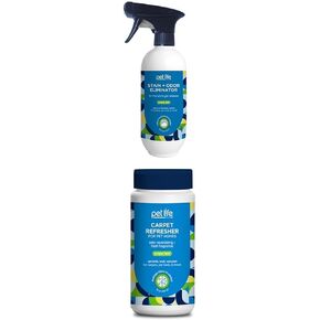 Pet Life Unlimited Carpet Refresher Powder و Carpet Doodorizer Powder Pet Safe & Foaming Stil + Rapinator Racher for Pet Homes Bundle - Apondive -Dway Spartor ، مصنوع في الولايات المتحدة الأمريكية