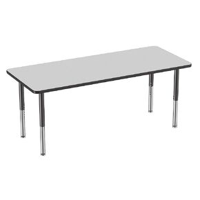 Factory Direct Partners FDP Mobile Rectangle Activity Table (30 × 72 بوصة) ، والأرجل الفائقة مع الانزلاقات والعجلات ، والارتفاع القابل للتعديل 19-30 بوصة - أعلى رمادي وحافة سوداء