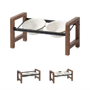 7.1inch Ceramic Adjustable Raised Double Bowls Set with Stand, 3 Heights Elevated, 2 Placement Options,Food and Water Bowls for Medium and Large Dog(Reactived Glaze -White) in Kuwait