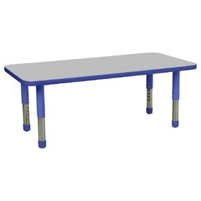 Factory Direct Partners FDP Rectangle Toddler Activity School Toodler Table (24 × 48 بوصة) ، وأرجل TOT صغيرة الأزرق ، وارتفاع قابل للتعديل 12-18 بوصة - أعلى رمادي وحافة زرقاء
