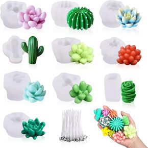 10Pcs Succulent Cactus Plant Flower Silicone Resin Candle Soap Mold for Scented Candles Resin Soap Making Molds 3D Silicone Shapes Moldes De Silicona para Velas Artesanales De Silicona