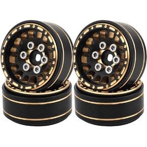 1.0 Brass Beadlock Wheel Rims 4PCS Wheels for All 1/24 Scale FCX24 Axial SCX24 Deadbolt C10 Gladiator 1/18 TRX4M RC Crawler Car Upgrades Parts (Pattern J)