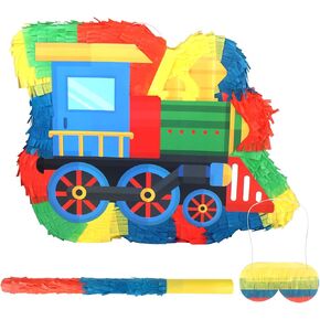 3D Train Pinata Set, Train Themed Birthday Party Game Supplies, Include Stickers Stamps Keychains Slap Bracelets, Train Party Decorations for Kids, Train Pinata for Boys Birthday Party Favors