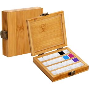 36 Grid Portable Sketchbook Palette, Wooden Colour Palette Box with Lid, Mini Travel Paint Palette, Watercolor Pan Box Tray for Gouache, Acrylic Paint, 3.93" x 6.29" x 1"