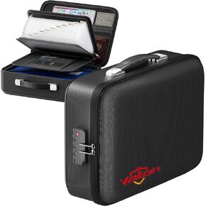 Vailoin Fireproof Document Box, Hard Case Waterproof Document Boxes with Lock, Portable Home Travel Fire Safe, Legal Size File Organizer for Important Documents, Passports, Certificates, Laptop(Black)