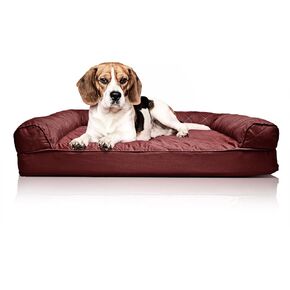 Furhaven Orthopedic Dog Bed for Medium/Small Dogs w/ Removable Bolsters & Washable Cover, For Dogs Up to 35 lbs - Quilted Sofa - Wine Red, Medium