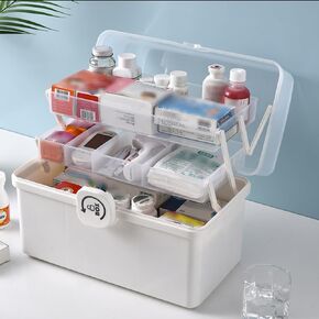 ZLY First Aid Box, 3-Tier First Aid Box Empty, 11.4 Inch Accessory Storage Box with Handle, Craft Box for Storing Accessory First Aid Supplies, Crafts, Sewing Tools, Art Supplies, and Accessories Etc