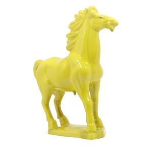 Wemings Ceramic Horse Sculpture -Gold Yellow- 9 inch Hand Made Tang Tri-Color China Cultural Art Piece for Home, Office Decor