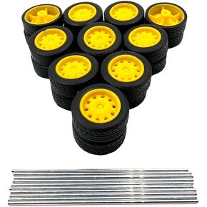20pcs لعبة سيارة عجلات صغيرة 21 مم عجلات إطارات مطاطية طرازات مع محاور قضبان مستديرة 10pcs ل RC Car Truck Robot DIY Toy Building Association (2x7x21mm)