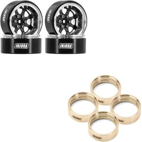 INJORA Modu1.3 Beadlock Negative Offset Silver Wheels with 8-Spoke and Brass Inner Beadlock Rings for 1/18 1/24 RC Crawler Upgrade