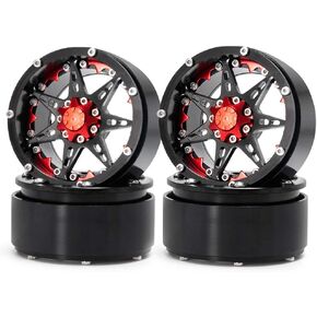 4 عجلات Beadlock Beadlock ، سبيكة الألمنيوم Hosmide 2.2 "حافات Beadlock لمقياس 1/10 RC Crawler Car محوري Wraith (أسود+أحمر)