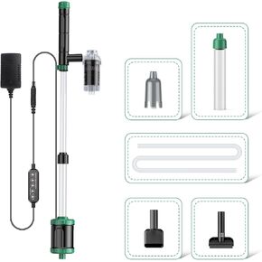 AKKEE Aquarium Vacuum Gravel Cleaner, 8 in 1 Multifunctional 36W Fish Tank Gravel Cleaner (Black)