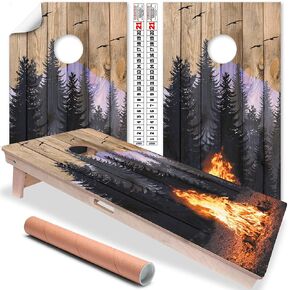 Cornhole Board Wraps & Decals Cornhole Wraps for Boards Set of 2 Corn Hole Decal, 25+ Designs Skins Professional Cornhole Decal for Boards Covers Sticker Cornhole Vinyl Wraps (Campfire Corn Hole Wrap)