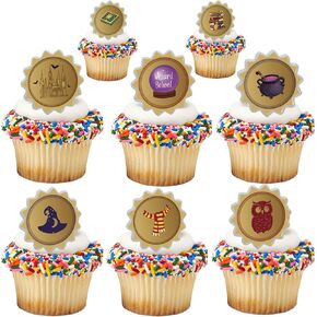 24pcs السحرية السحرية كعكة المدرسة أعلى القبعات الكب كيك الخاتم ديكور للأطفال السحرية السحرية School Birthday Party Form