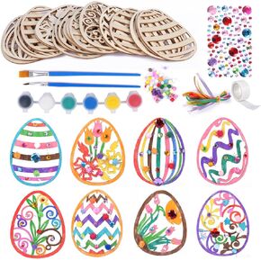 24 قطعة زخارف عيد الفصح الخشبية ، مجموعة حرفة DIY ، معلقات متنوعة غير مكتملة ، POMPOMS ، منظفات أنابيب بريق ، للأطفال الربيع الفصول الدراسية ، المشاريع الفنية