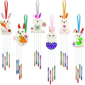 Gwahsa 6 Pack Easter Bunny Wind Chime Kit ، Wooden Art Craft Supplies طقم طقم للأطفال هدايا عيد الفصح أنشطة الربيع للبنين الأعمار