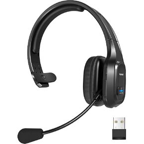 TECKNET Bluetooth Wireless Headset with Microphone for PC, Trucker Bluetooth Headset with AI Noise Cancelling & Mute Button, Bluetooth Headset for Computer Work from Home Office Call Center