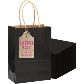qiqee 32 Pcs Mini Paper Gift Bags with Handles 6"x4.5"x2.5" Small Brown Kraft Party Favor Bags 16 Different Senior Color Rainbow Treat Bags Multiple Uses (Mini size)