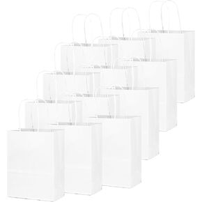 qiqee 13"x4.5"x10" Large Gift Bag with Handles 100PCS Gift Paper Bags White Bags Multiple Uses (Wide Large)