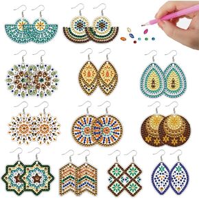 Beinkmake 12 أزواج Boho Vintage Diamond Painted أقراط 5D Making Making Make Jewelry Western Diy Diamond Arring Strain