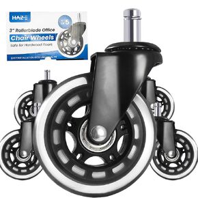 Haze Office Chair Wheels (As Seen On Fox) Replacement Desk Chair Wheels Durable Rubber - Heavy Duty Casters - Smooth & Safe Movement- Set of 5 with Universal Fit – 3-inch