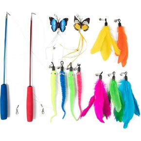 Interactive Cat Toys - Retractable Feather Wand with Refill Set 12PCS - Perfect for Indoor Cats to Chase, Exercise & Bond with Their Owners